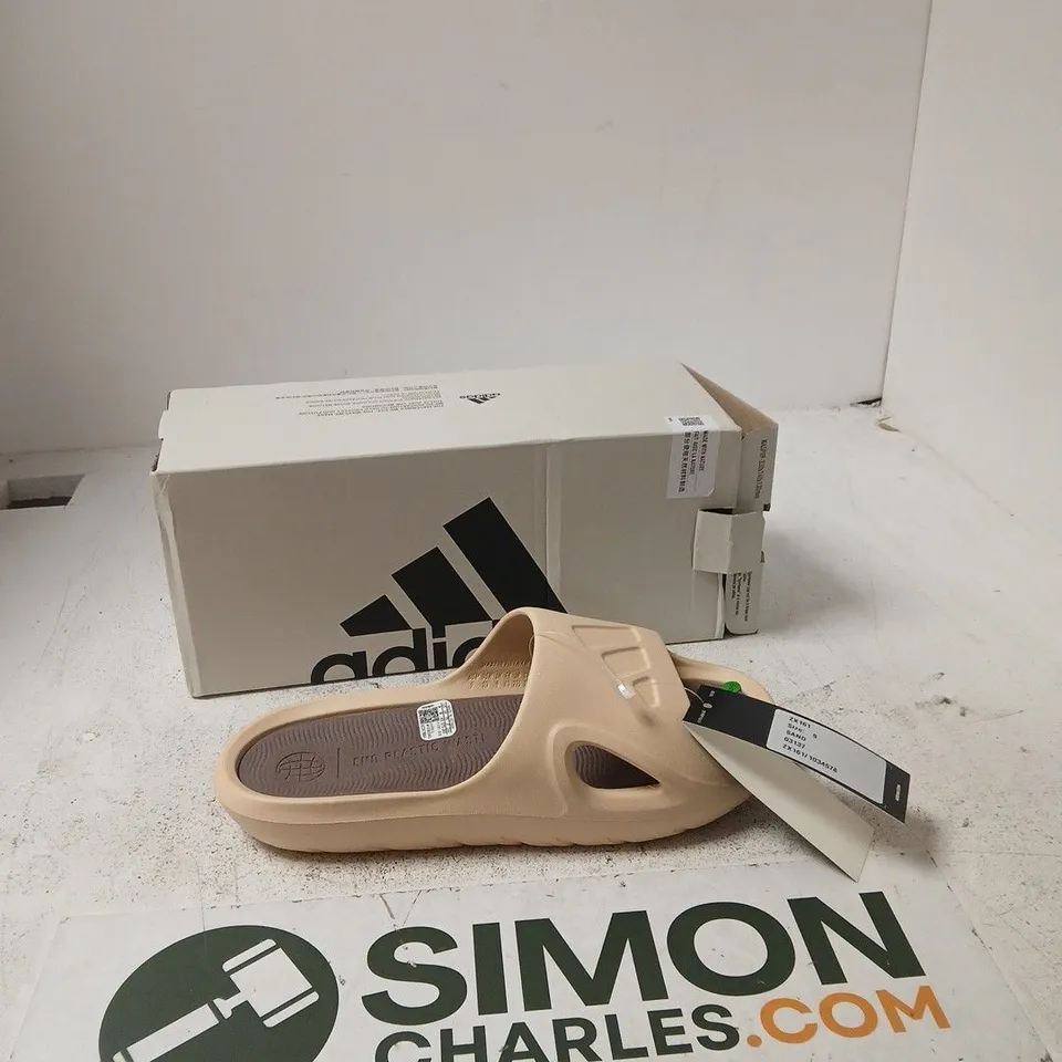 BOXED ADIDAS ADICANE SLIDE SANDALS – SAND, UK 9 (US 9)