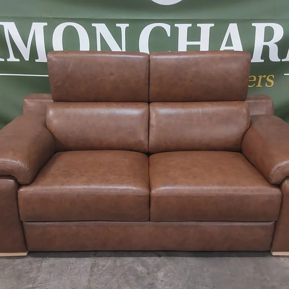 QUALITY DESIGNER ITALIAN MADE RICCARDO 2 SEATER LEATHER SOFA - BRANDY