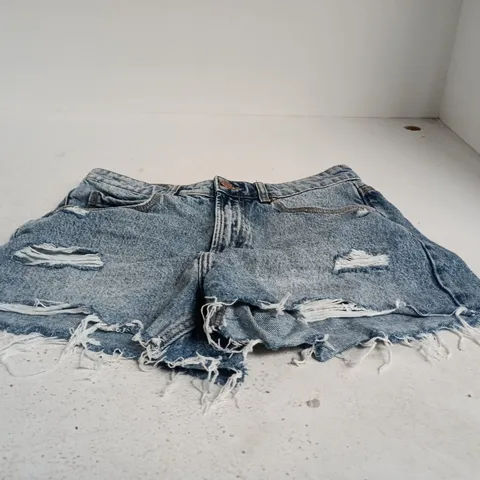 BERSHKA DENIM SHORTS – DISTRESSED BLUE, WOMEN'S