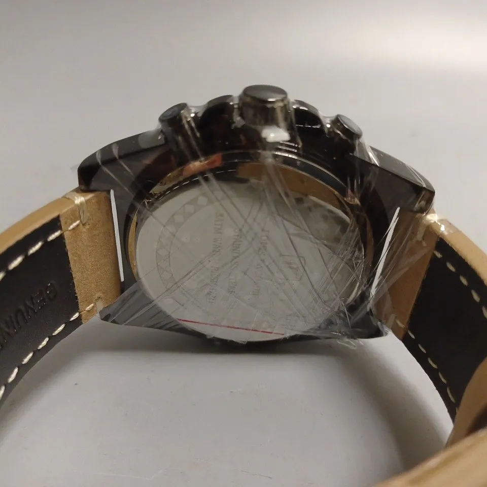 MENS LOUIS LACOMBE CHRONGRAPH WATCH – 3 SUB DIALS – BLACK CASE – LEATHER STRAP