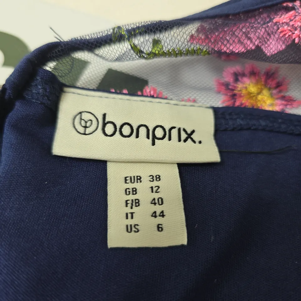 BONPRIX WOMEN'S NAVY FLORAL EMBROIDERED MAXI DRESS – UK 12 (EU 38)