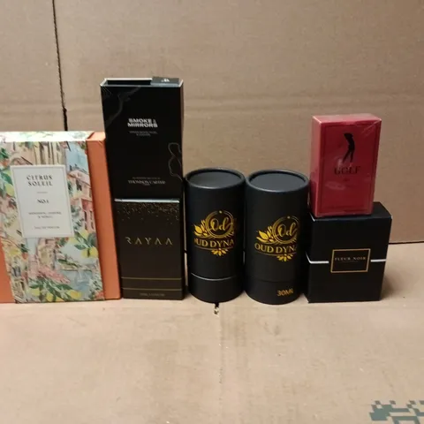 LOT OF 10 ASSORTED EAU DE PARFUMES IN VARIOUS SIZES TO INCLUDE FLEUR NOIR, RAYAA AND ESSENCE VAULT
