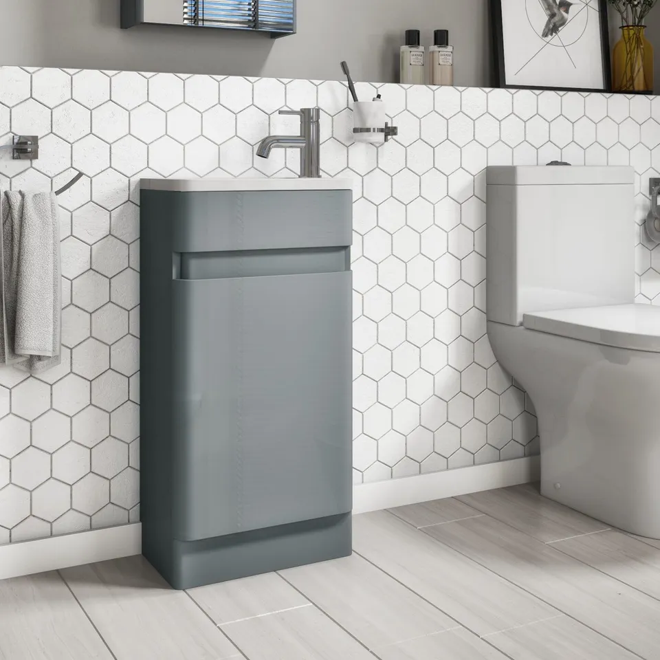 BOXED PORTLAND 410 ONE DOOR FLOOR STANDING VANITY UNIT DGGLOSS