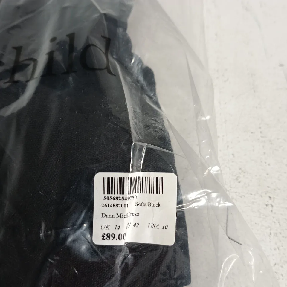 NOBODYS CHILD DANA MIDI DRESS – SOFT BLACK, UK 14 (EU 42 / US 10)
