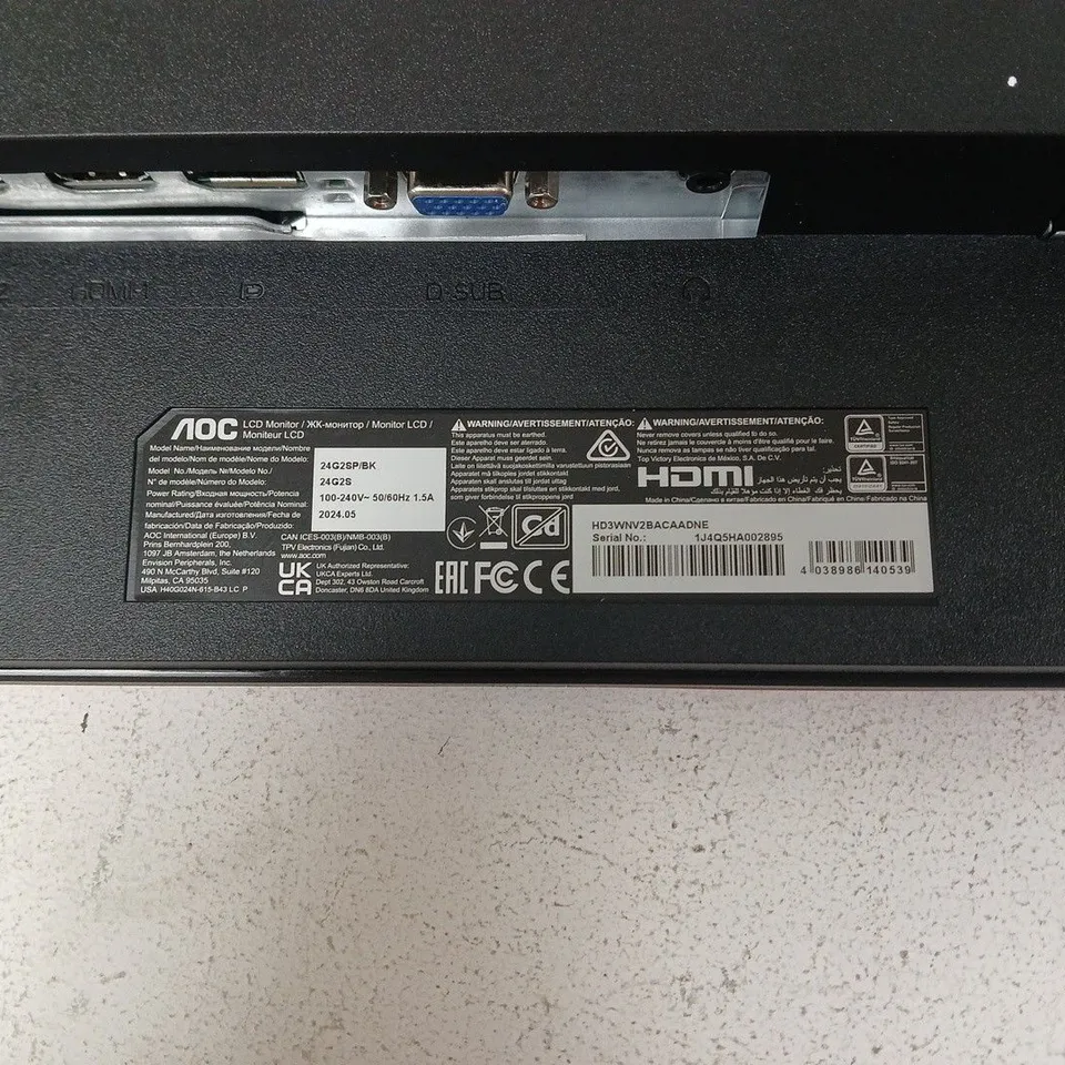 AOC LCD MONITOR – BLACK WITH RED TRIM, HDMI & VGA