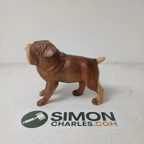 WOODEN BULLDOG FIGURINE