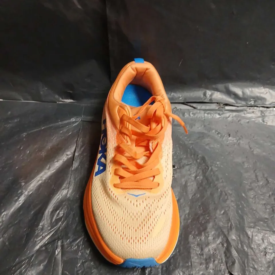 HOKA Running Shoes – Orange Mesh Upper with Blue Accents (Pair)