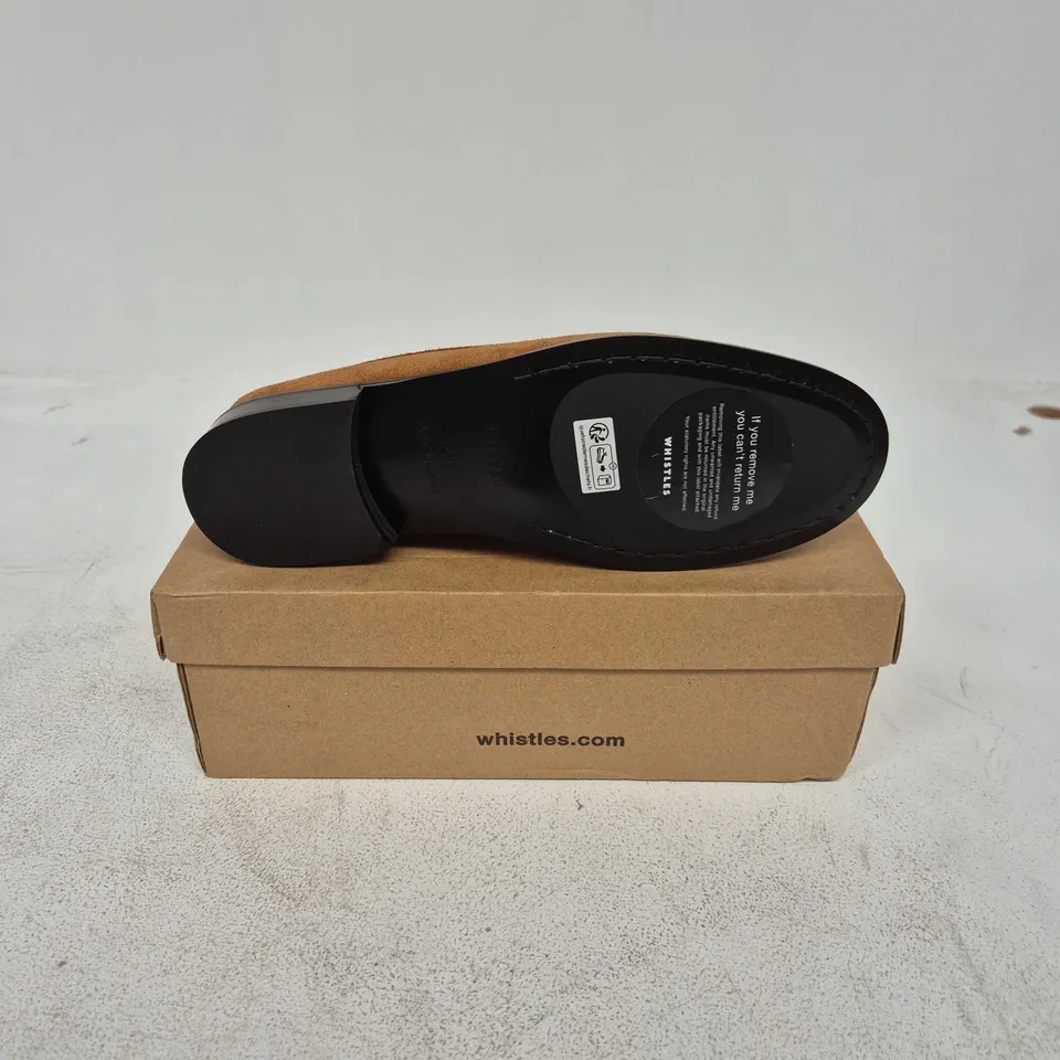 BOXED PAIR OF WHISTLES MANNY SUEDE LOAFERS IN BROWN - UK 8