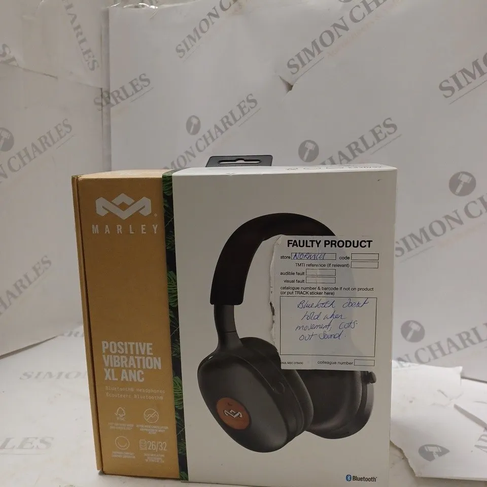 BOXED HOUSE OF MARLEY POSITIVE VIBRATION XL ANC BLUETOOTH HEADPHONES 