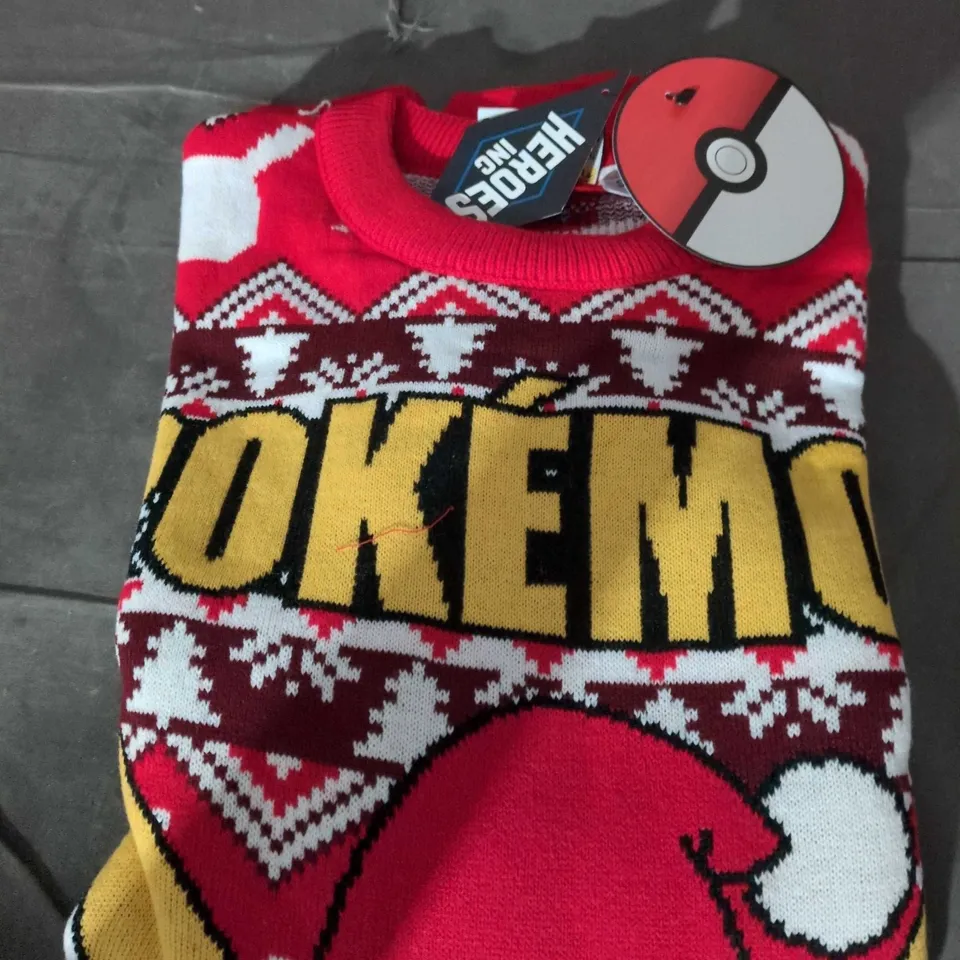 POKÉMON CHRISTMAS JUMPER – RED KNIT WITH POKÉ BALL MOTIF SIZE S