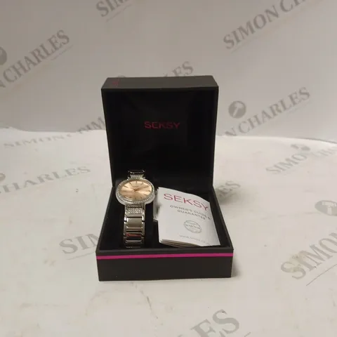 SEKSY BOXED SILVER JEWELLED WATCH