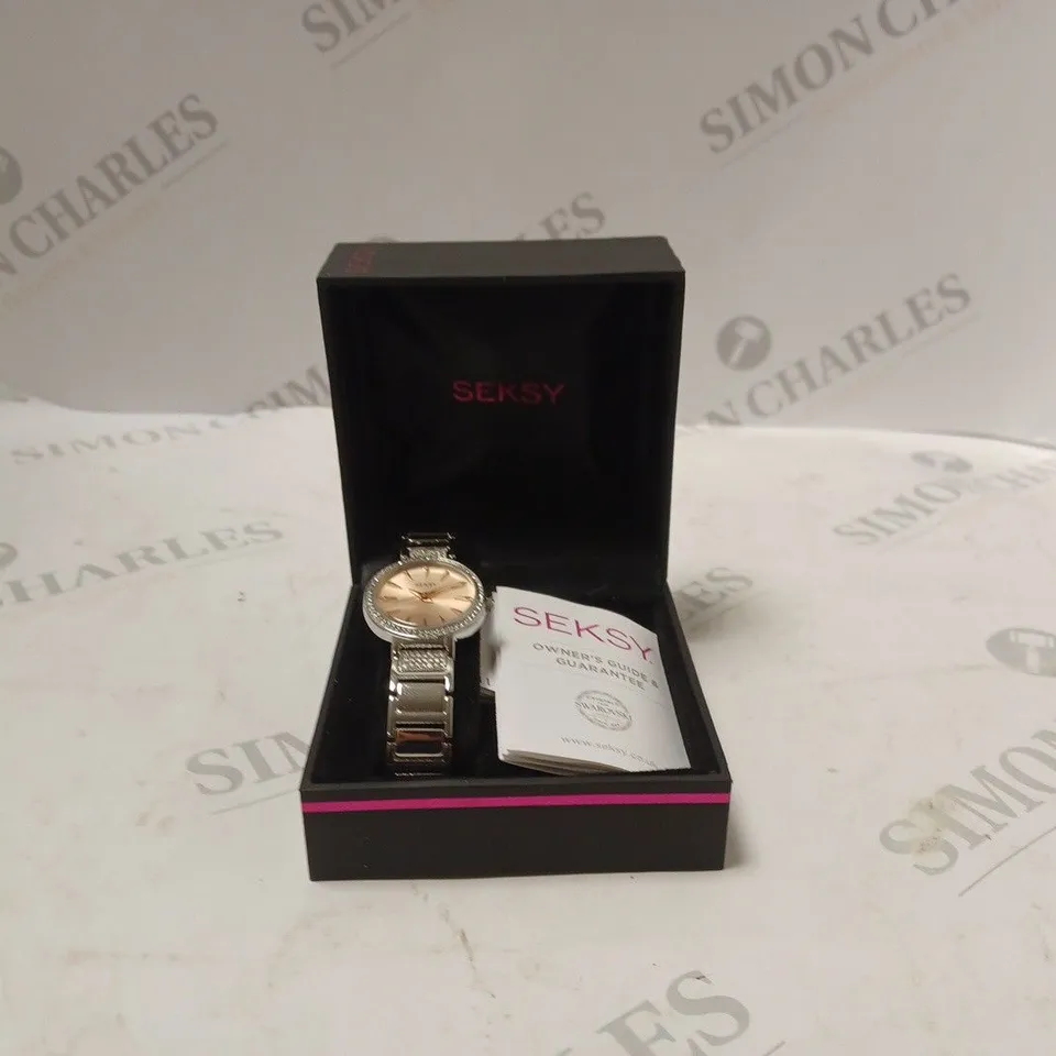 SEKSY BOXED SILVER JEWELLED WATCH 