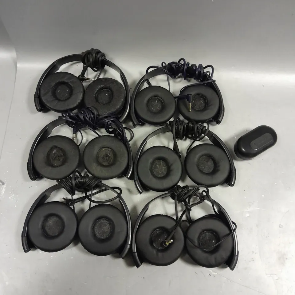 LOT OF SIX SONY HEADPHONES AND JLAB EAR BUDS