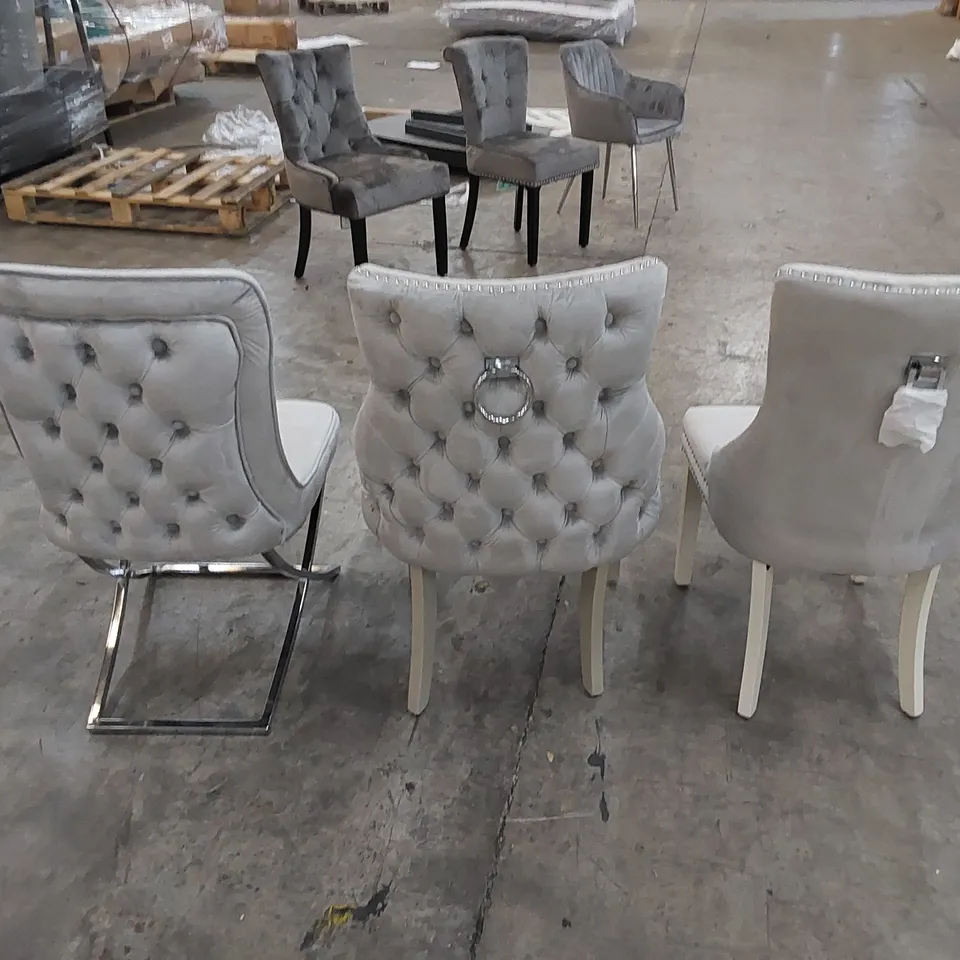 3 X ASSORTED LIGHT GREY VELVET DINING CHAIRS 