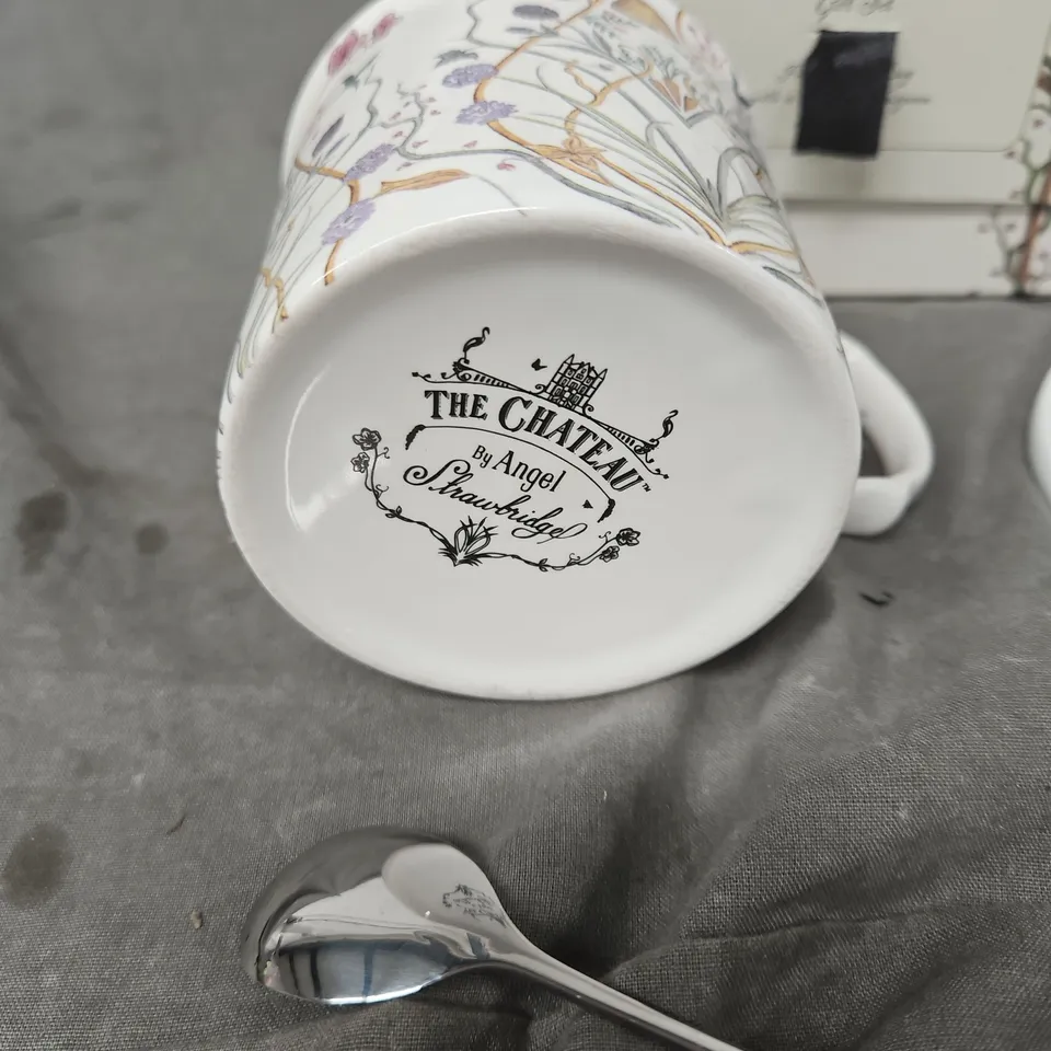 The Chateau by Angel Strawbridge Teacup Set – Mug with Coaster & Spoon, Floral Pattern (Boxed)