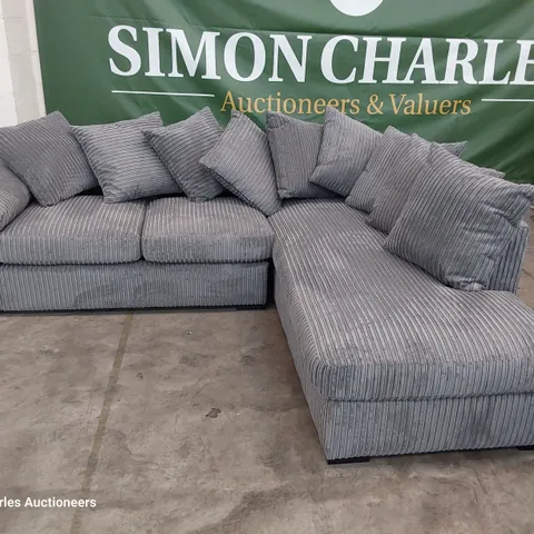 DESIGNER CORNER GROUP WITH SCATTER CUSHIONS GREY JUMBO CHORD