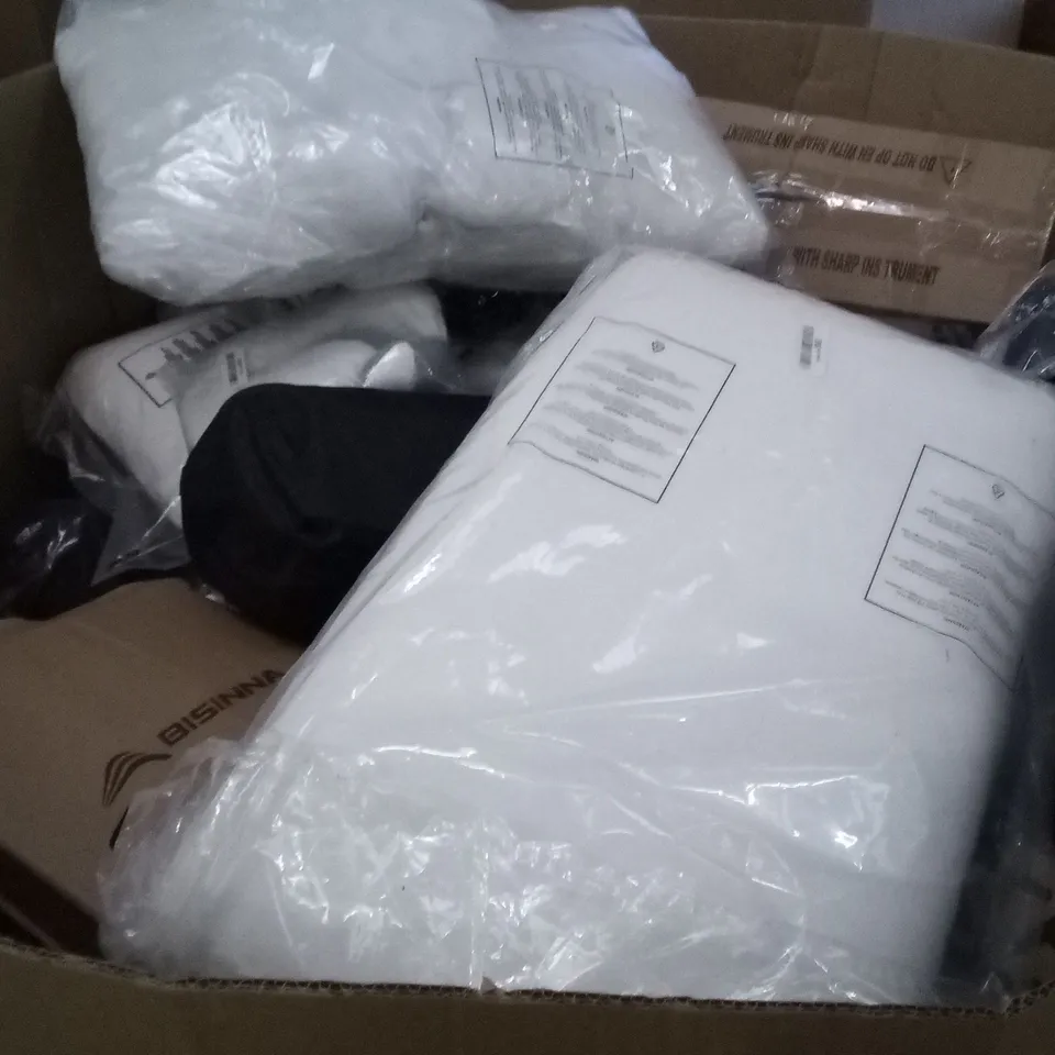 PALLET OF ASSORTED ITEMS INCLUDING  FOOT REST, FOLDABLE TRAVEL PILLOW, PREGNANCY PILLOW, MEMORY FOAM PILLOW, GEL INFUSED SEAT & BACK CUSHION, ELVIROS MEMORY FOAM CERVICAL PILLOW 