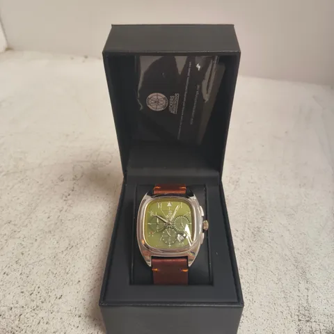 VICKERS ARMSTRONGS CHRONOGRAPH WRISTWATCH – GREEN DIAL, BROWN LEATHER STRAP