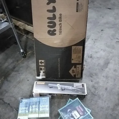PALLET OF HOUSEHOLD ITEMS TO INCLUDE 16" BIKE, ECOHEATER,  INSULATED WATER BOTTLES, DISNEY STITCH MOOD DIARY AND OTHER ASSORTED ITEMS...