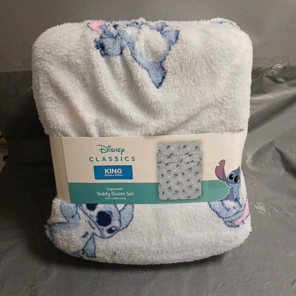 DISNEY CLASSICS STICH TEDDY SUPERSOFT DUVET SET IN BLUE SIZE KING