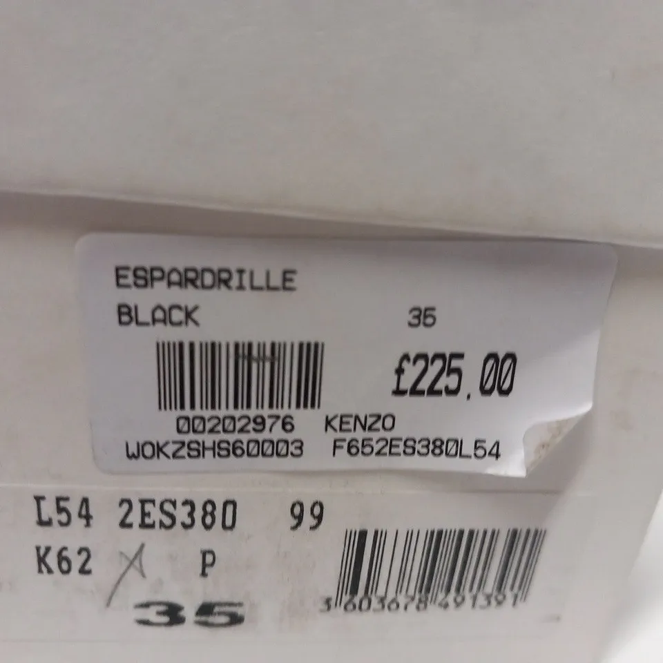 BOXED PAIR OF KENZO ESPARDRILLE BLACK SIZE 35