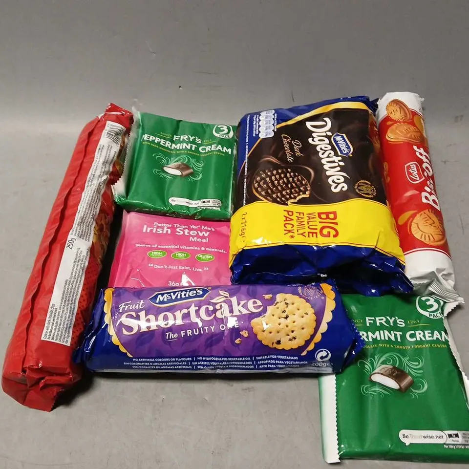 TOTE OF ASSORTED FOOD AND DRINK ITEMS TO INCLUDE BISCUITS, CHOCOLATE AND NEW YOU PLAN