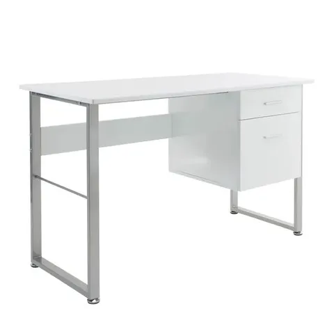 BOXED ALPHASON RECTANGULAR DESK WITH WHITE MELAMINE TOP AND GREY FRAME AND 2 DRAWERS CABRINI DESK 1200 X 600 X 760MM