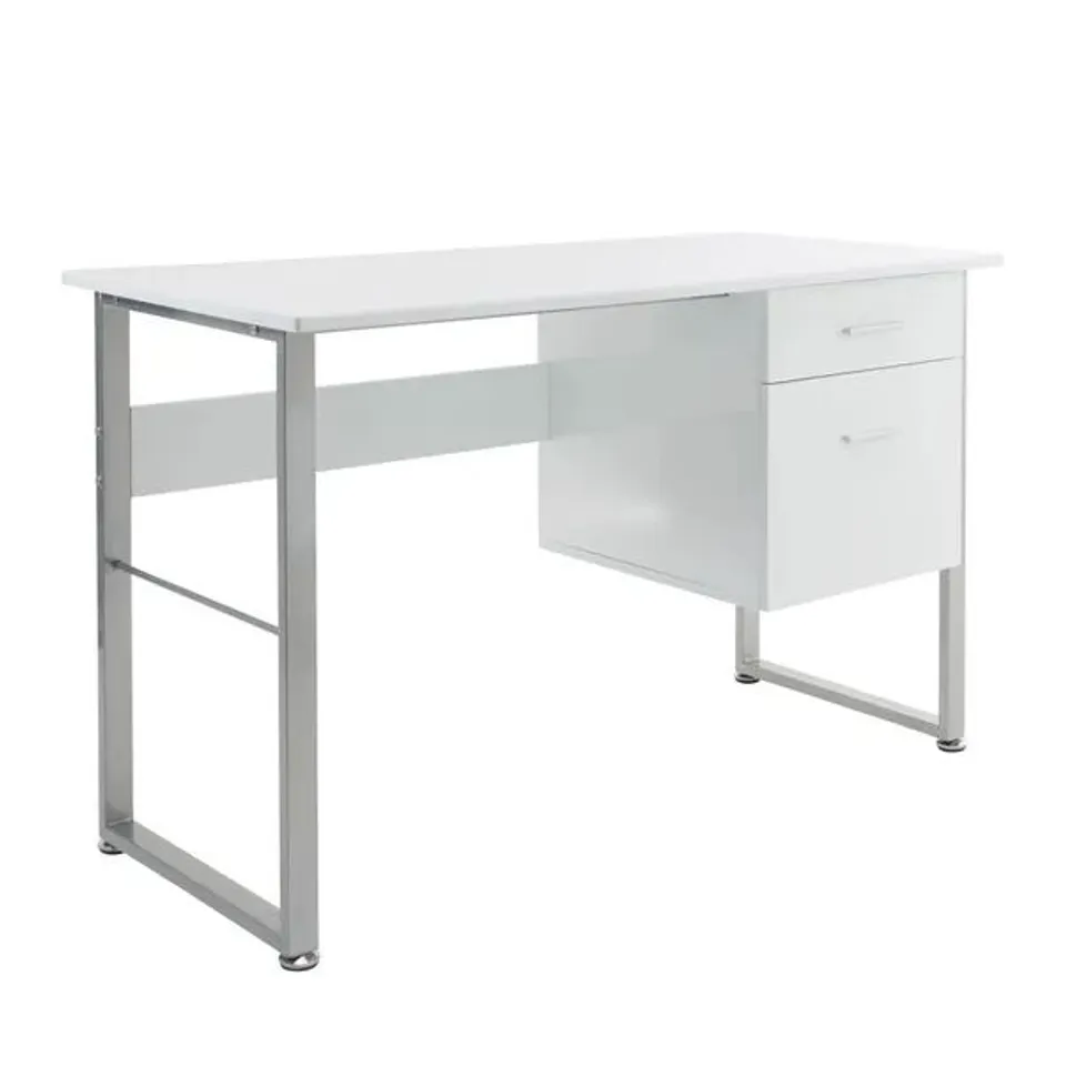 BOXED ALPHASON RECTANGULAR DESK WITH WHITE MELAMINE TOP AND GREY FRAME AND 2 DRAWERS CABRINI DESK 1200 X 600 X 760MM
