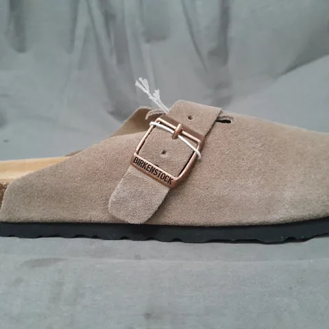 BOXED PAIR OF BIRKENSTOCK SHOE SIN TAUPE EU SIZE 38