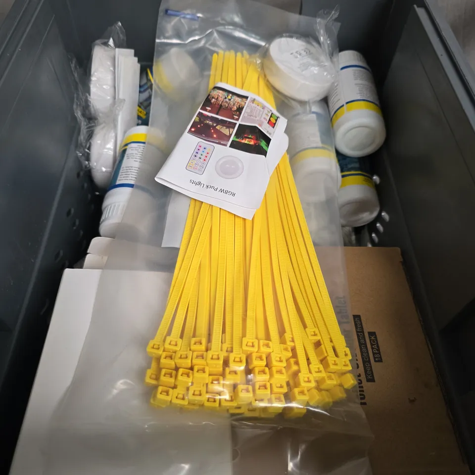 APPROXIMATELY 15 ITEMS OF ASSORTED HARDWARE KIT  – YELLOW CABLE TIES, SCREWS & FIXINGS.