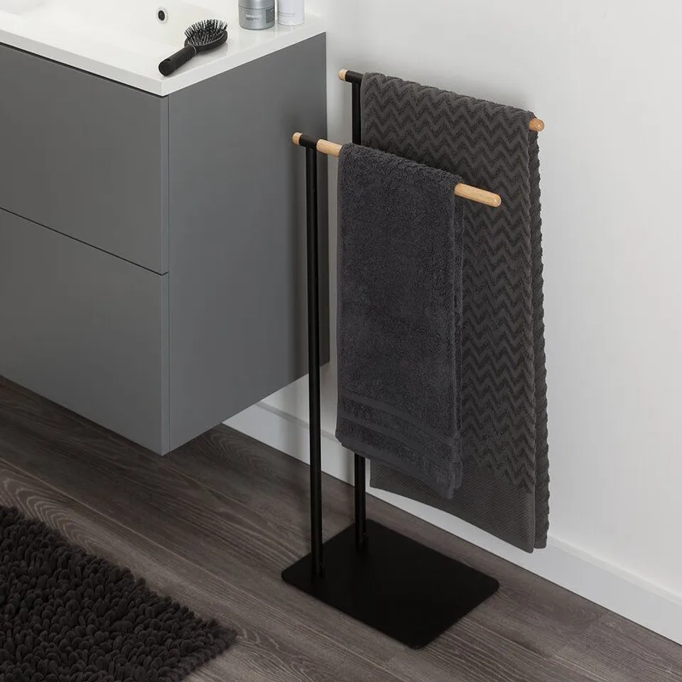 BOXED BRIX METAL FREE STANDING TOWEL RACK - BLACK FINISH