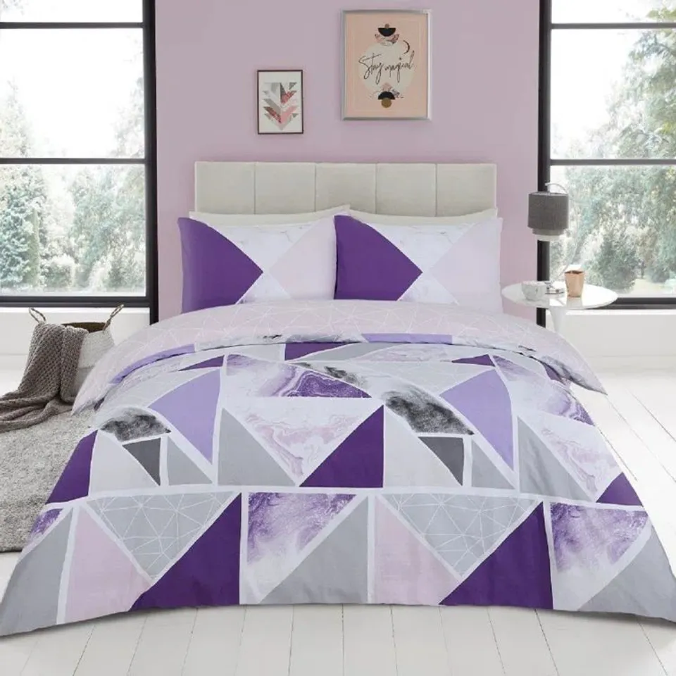 BAGGED AMBRIANA PERCALE DUVET COVER SET - PURPLE / GREY // SIZE: KING 