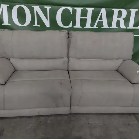 DESIGNER POWER RECLINING THREE SEATER SOFA GREY MACAU FABRIC