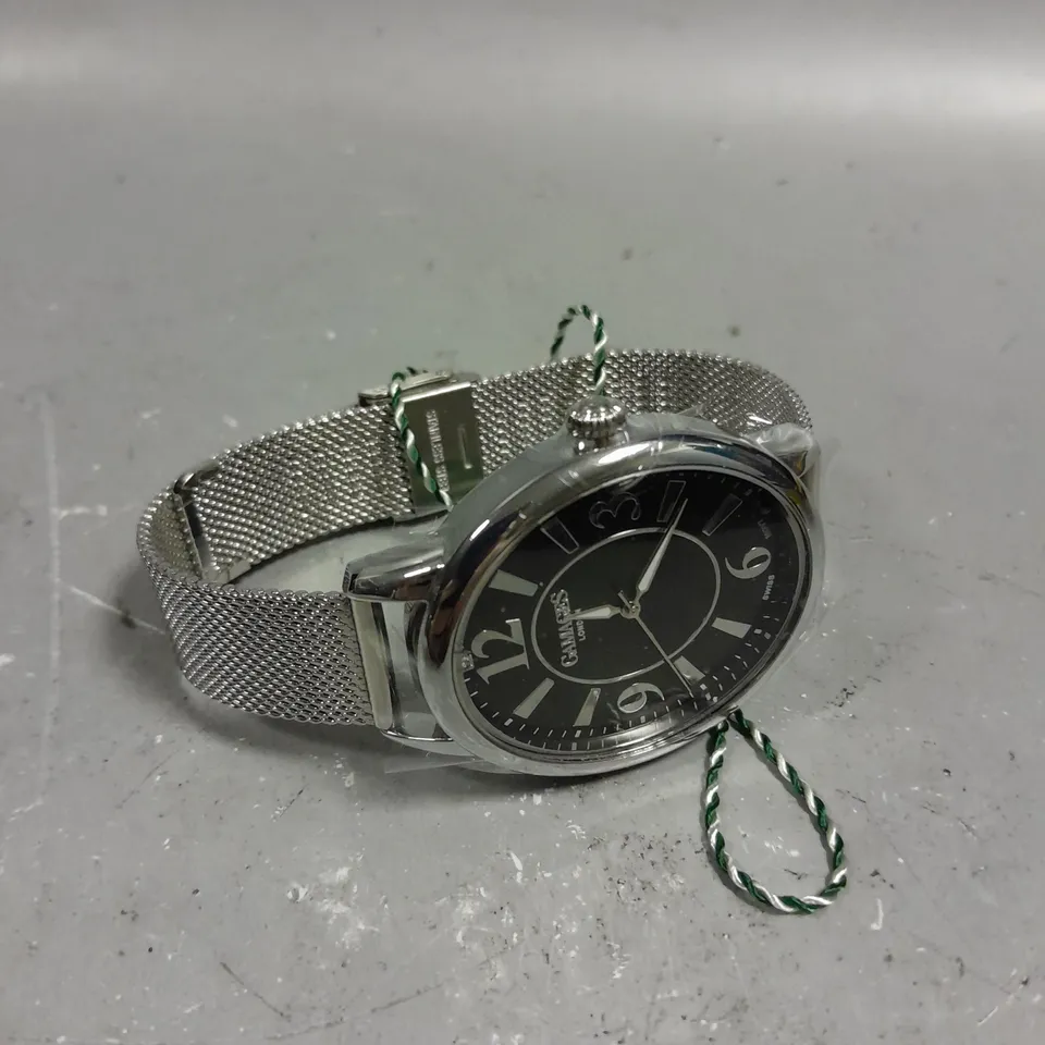 GAMAGES DUSK STEEL BLACK DIAL WATCH 