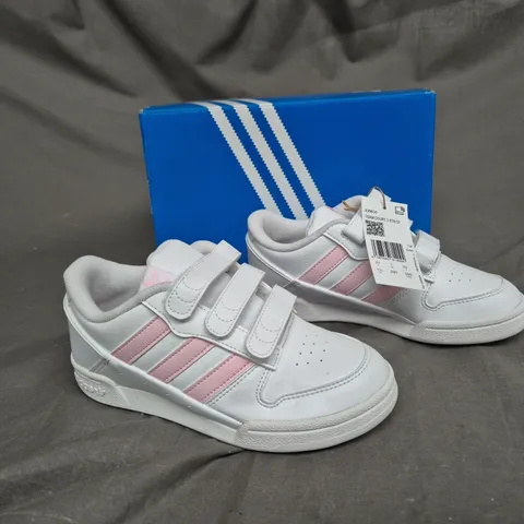 BOXED PAIR OF ADIDAS TEAM COURT 2 WHITE/PINK UK 1