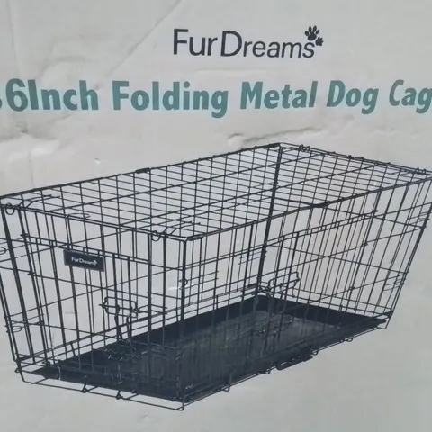 BOXED FURDREAMS 36 INCH FOLDING METAL DOG CAGE