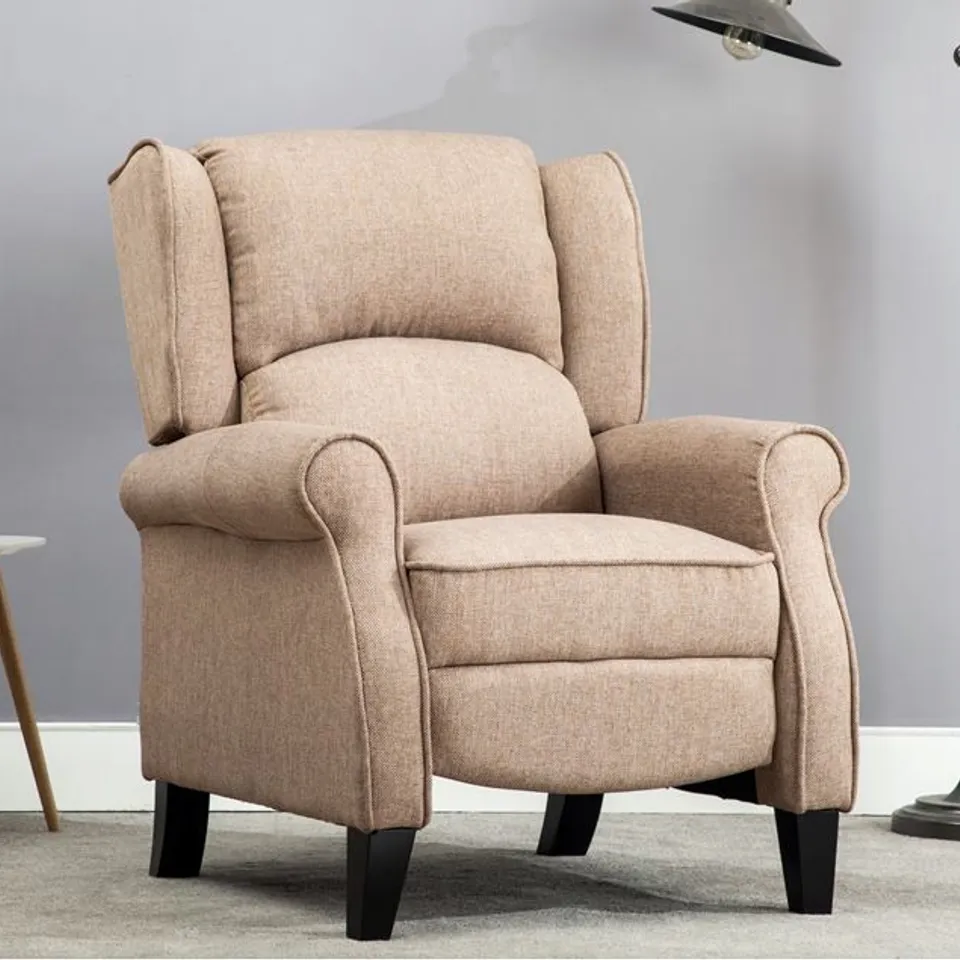 BOXED EATON BEIGE FABRIC HERRINGBONE PUSHBACK RECLINING EASY CHAIR (1 BOX) RRP £379.99