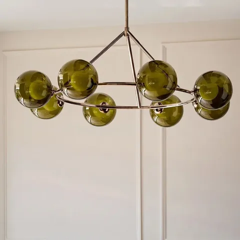BOXED DANETTI RILEY OLIVE GREEN GLASS 8 BULB PENDANT LIGHT