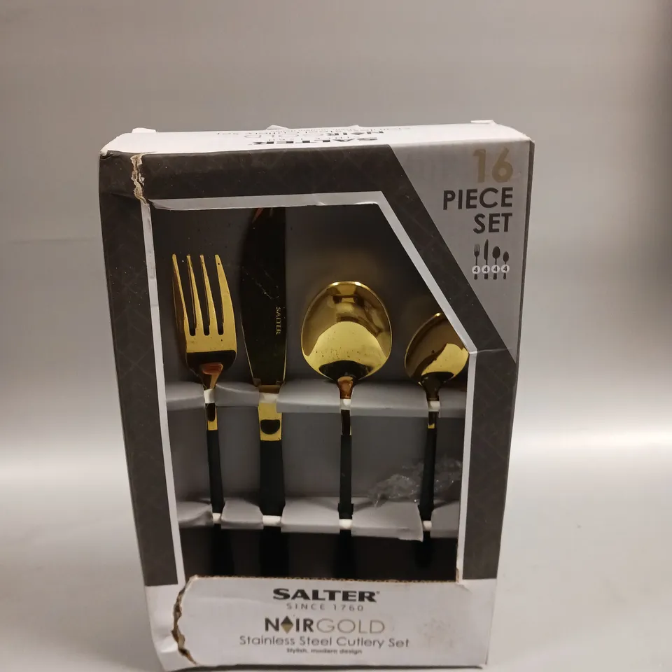 BOXED SALTER NOIRGOLD STAINLESS STEEL CUTLERY SET - 16 PIECE 