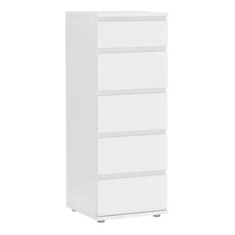 BOXED NARROW CHEST OF 5 DRAWERS IN WHITE (1 BOX)