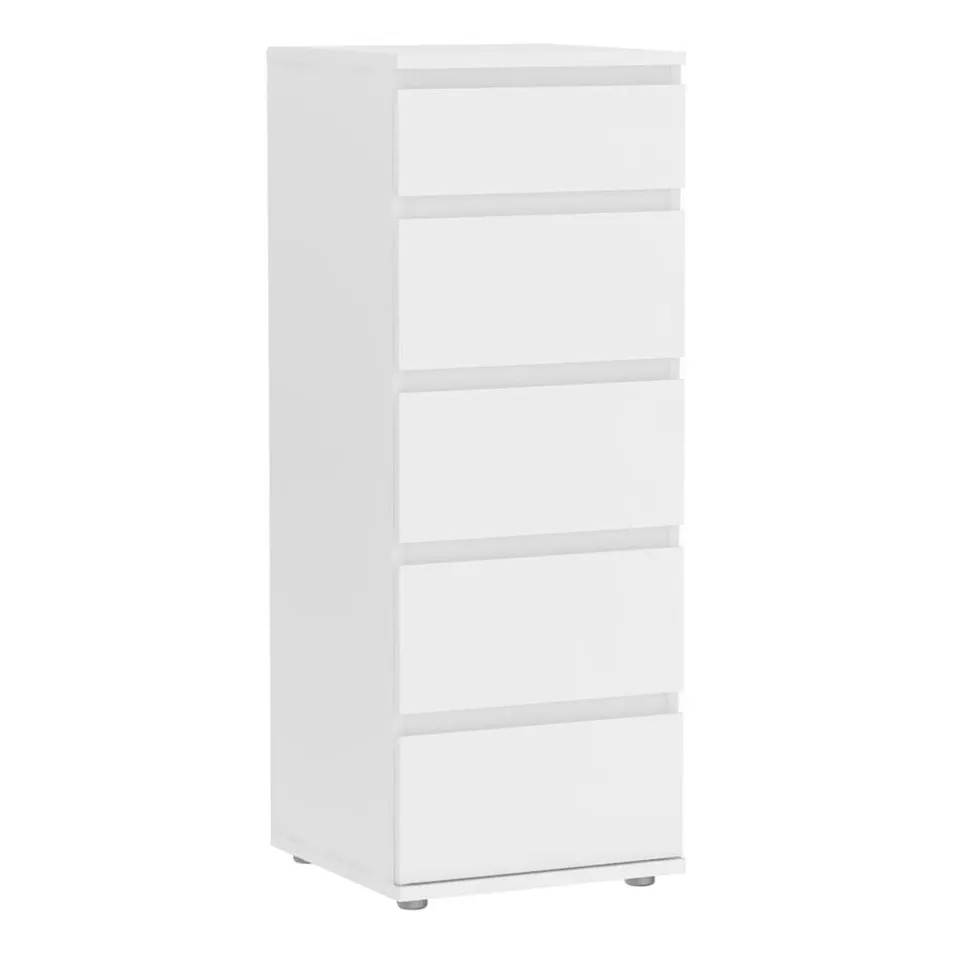 BOXED NARROW CHEST OF 5 DRAWERS IN WHITE (1 BOX)