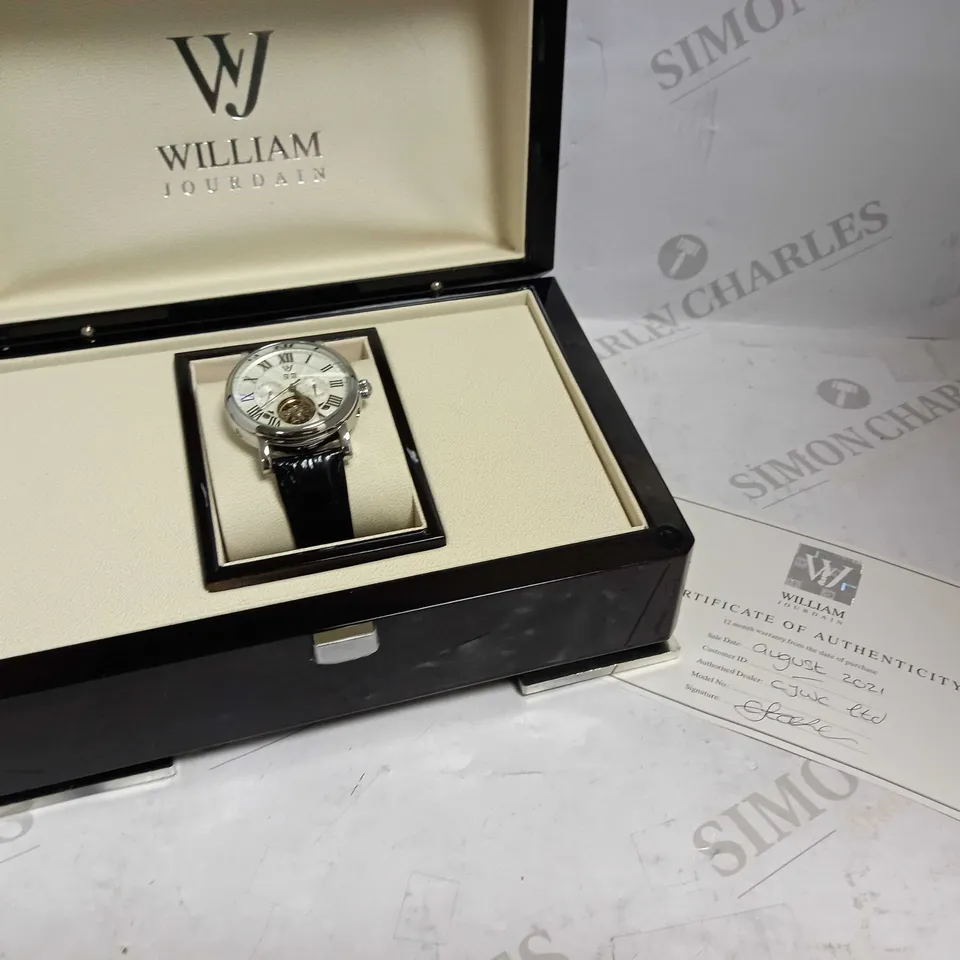WILLIAM JOURDAIN PART SKELETON WAVE DIAL LEATHER STRAP WATCH RRP £1200