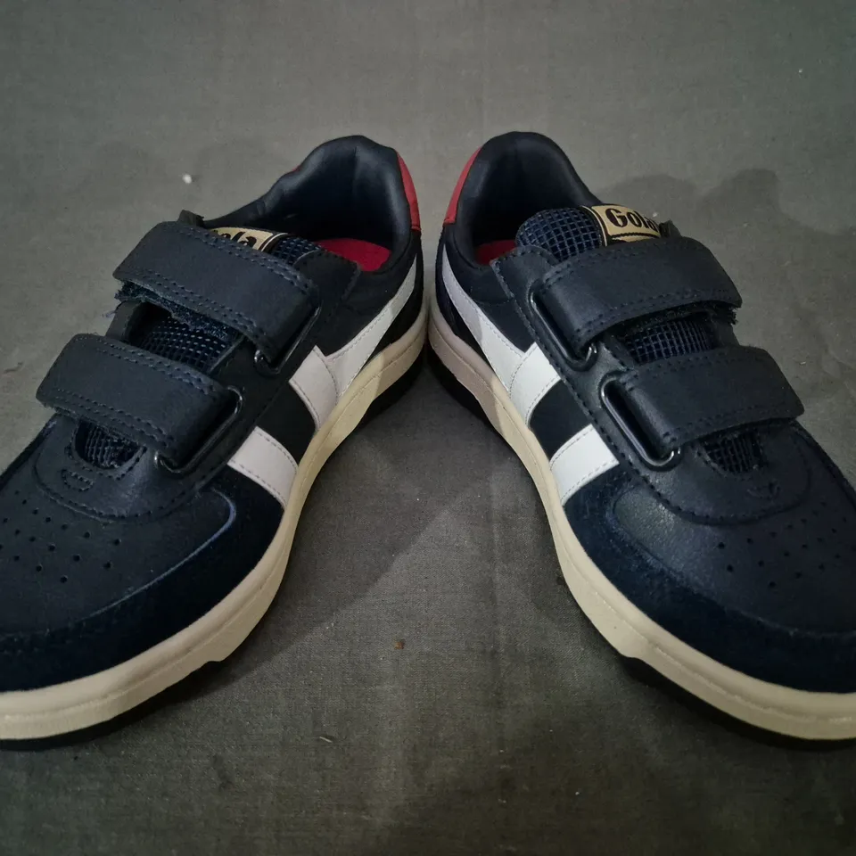 BOXED PAIR OF GOLA KID'S HAWK STRAP SHOES IN NAVY/WHITE/RED UK SIZE 11