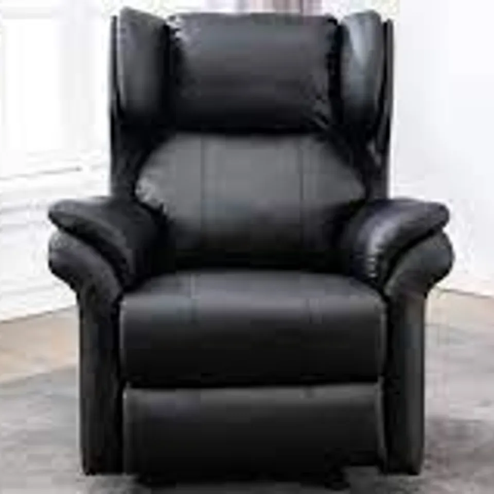 BOXED DESIGNER OXLEY BLACK FAUX LEATHER MANUAL RECLINING EASY CHAIR 