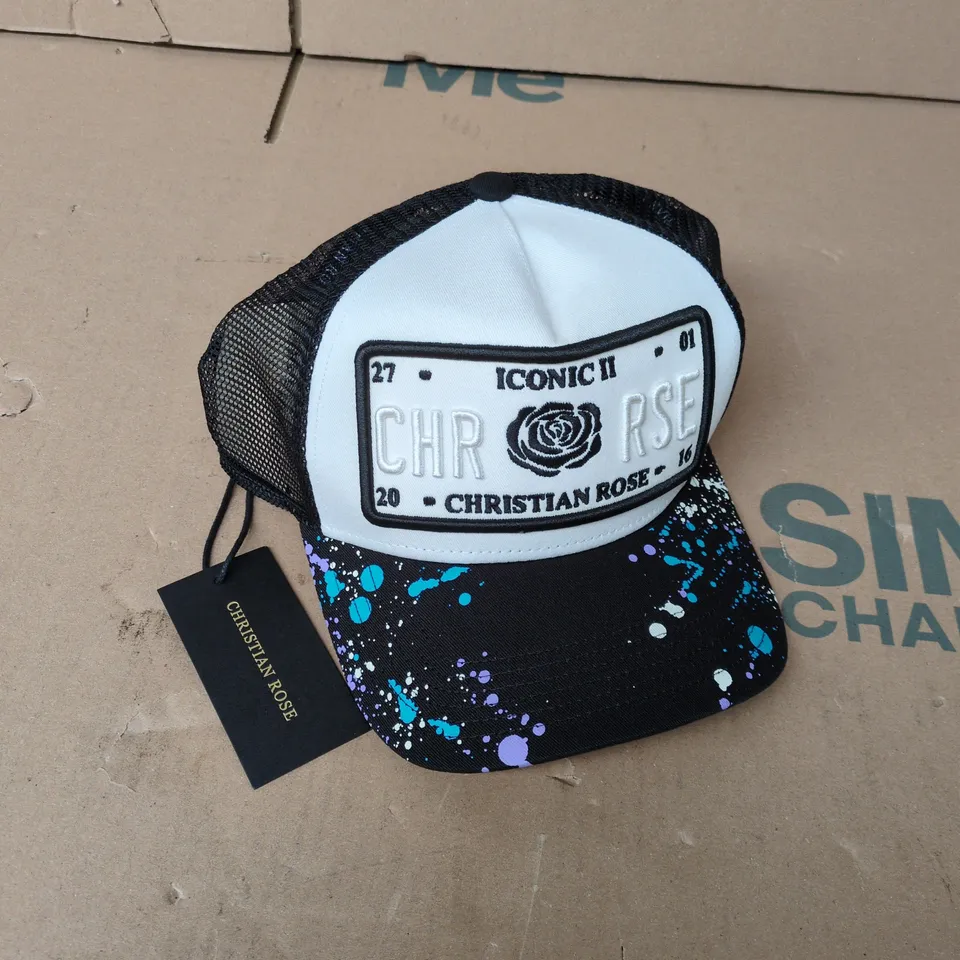 CHRISTIAN ROSE ICONIC II PAINT VISOR CAP IN WHITE/BLACK