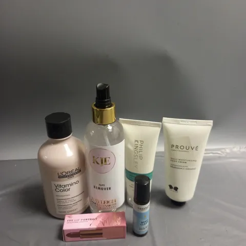 BOX OF APPROXIMATELY 20 COSMETIC ITEMS TO INCLUDE - L'OREAL VITAMINO SHAMPOO - PHILIP KINGSLEY CONDITIONER - SCULPTING LIPSTICK - ETC