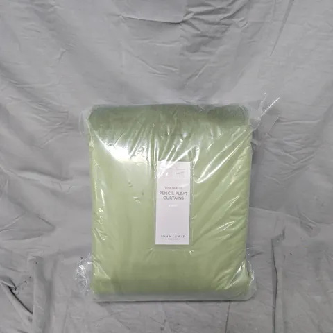 JOHN LEWIS VELVET PENCIL PLEAT CURTAINS – ONE PAIR, GREEN