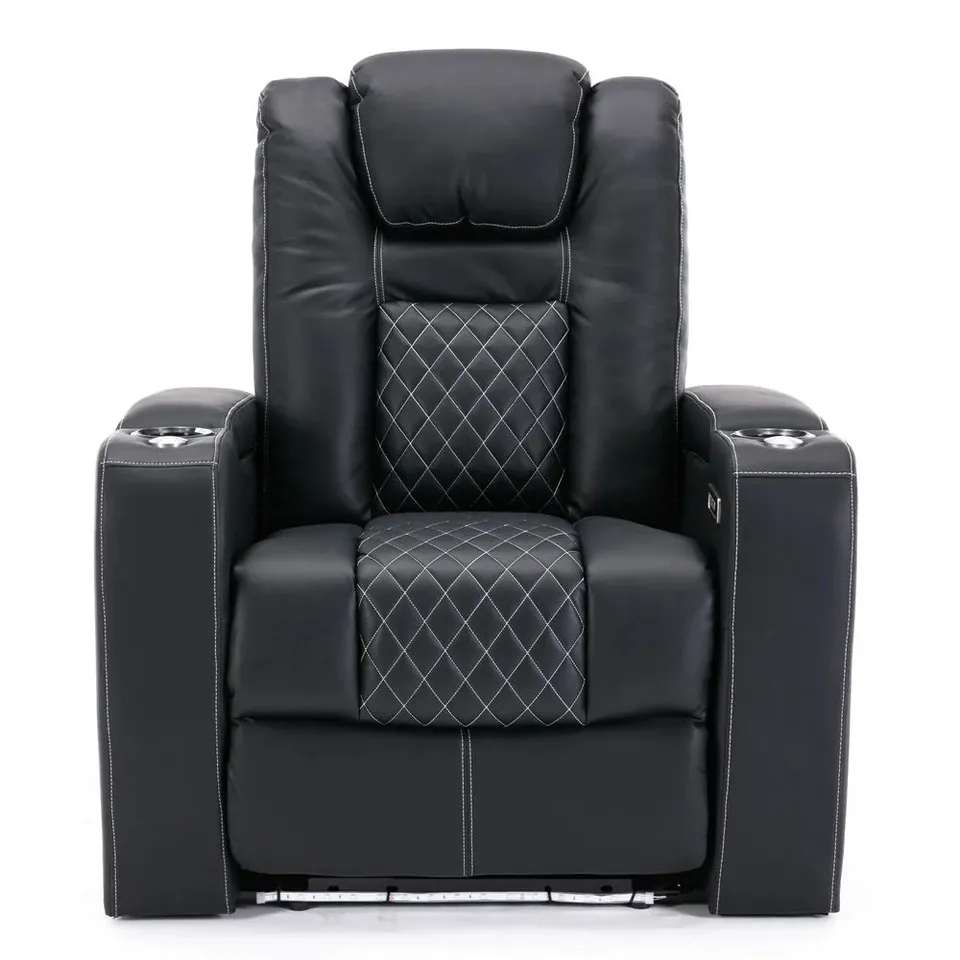 BOXED BROADWAY BLACK AIR LEATHER ELECTRIC RECLINING ARM CHAIR