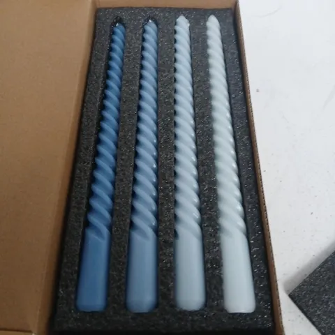 SET OF 4 BLUE SPIRAL TAPER CANDLES