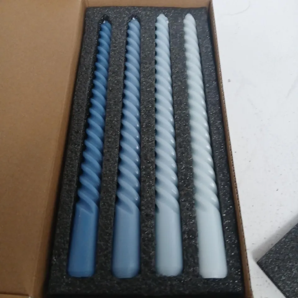 SET OF 4 BLUE SPIRAL TAPER CANDLES